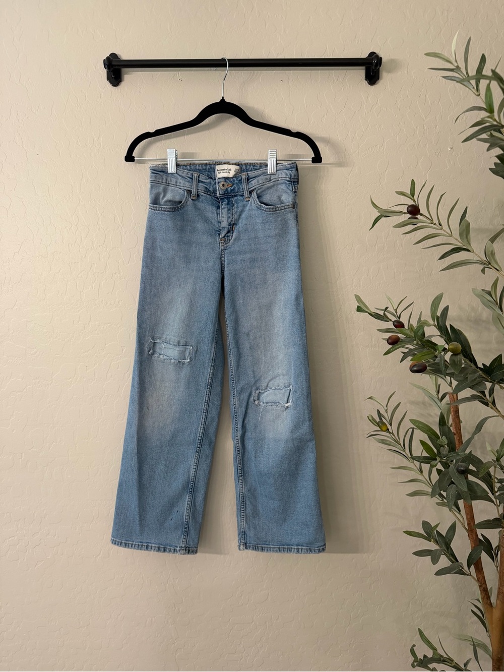 Abercrombie Girls Distressed Wide-Leg Jeans